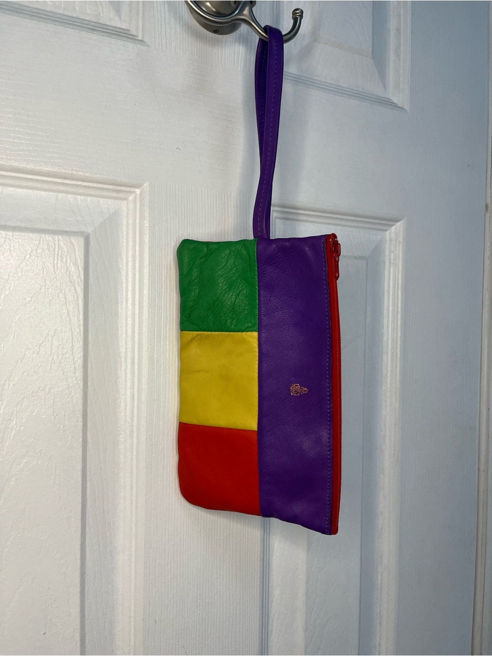 Mark Cross Vintage Colorblock Leather Wristlet Clutch Multicolor Retro 80s Rare